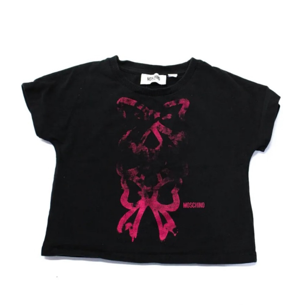 Authentic Moschino black short sleeve graphic print crop top over sized tee